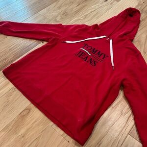 Women's Tommy Hilfiger Sweatshirt, Red Hoodie with Drawstrings, Size Large